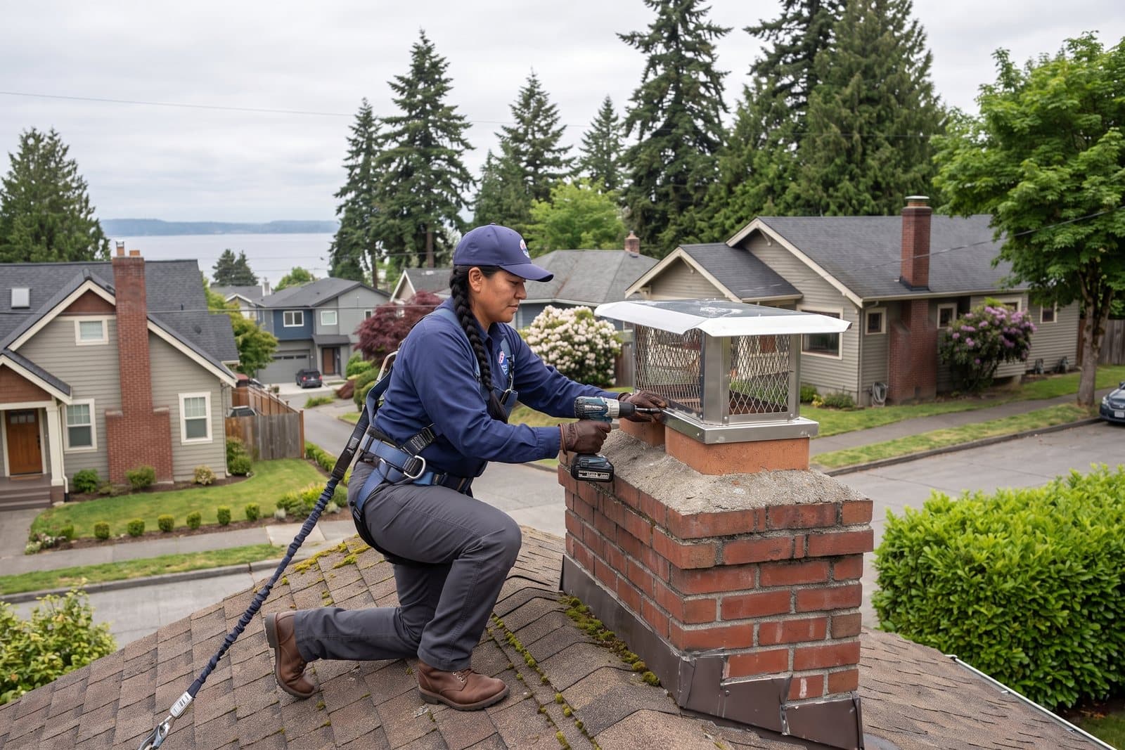 Stainless steel chimney cap installation