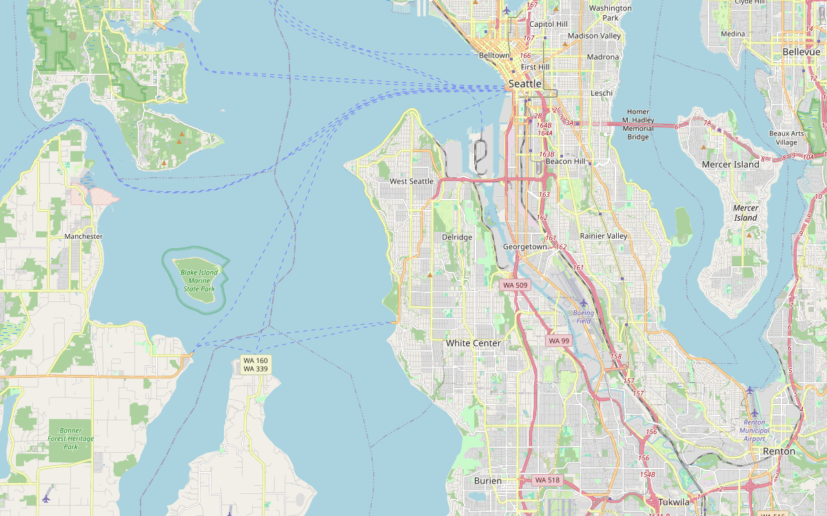 Map of our chimney service area across West Seattle, King County