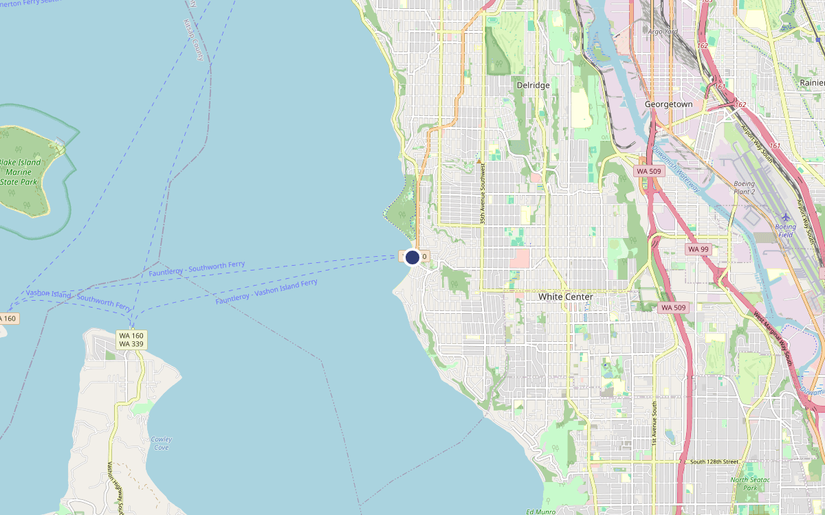Map of our chimney service area in Fauntleroy, King County, WA