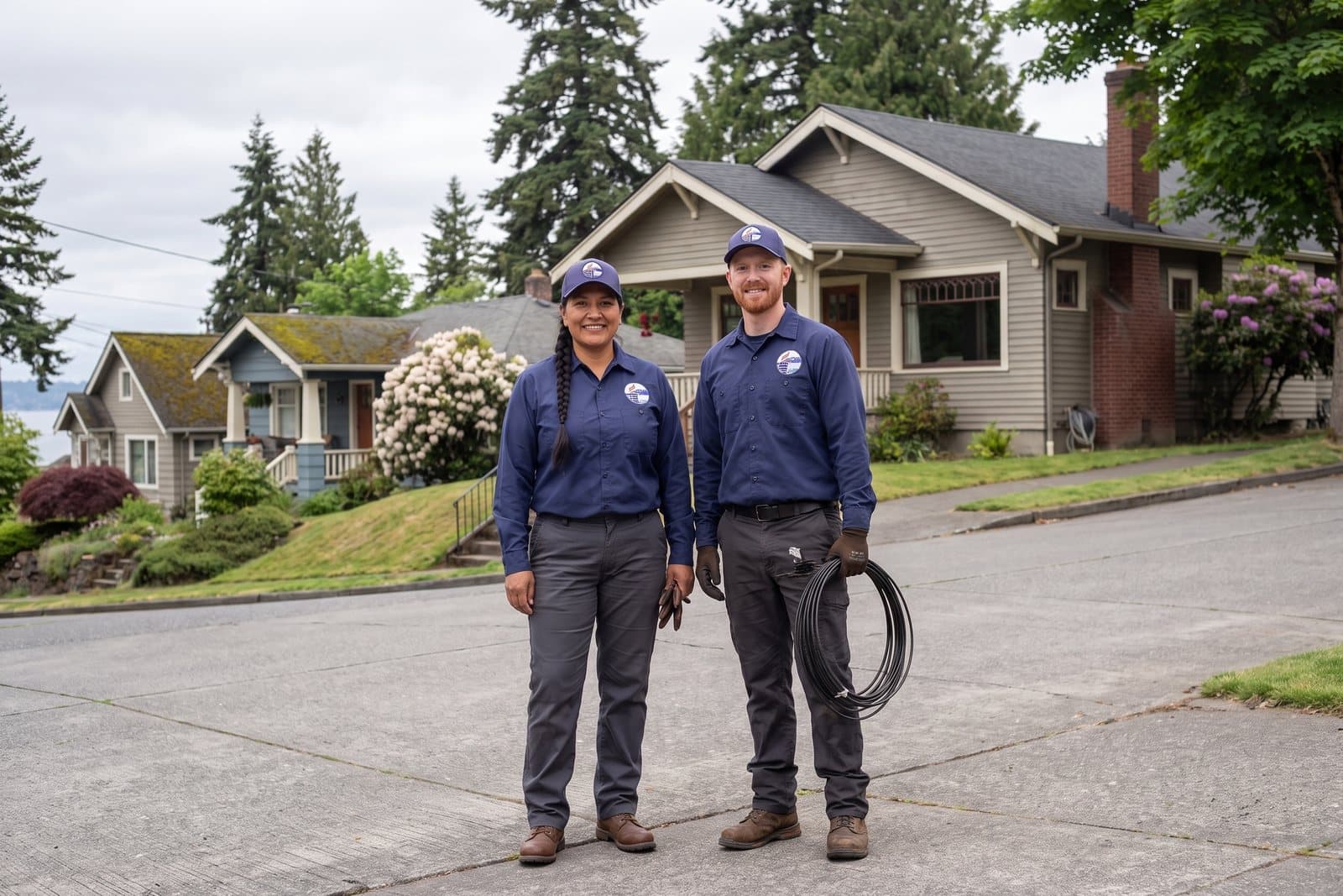 The West Seattle Chimney Pros crew in front of a West Seattle bungalow
