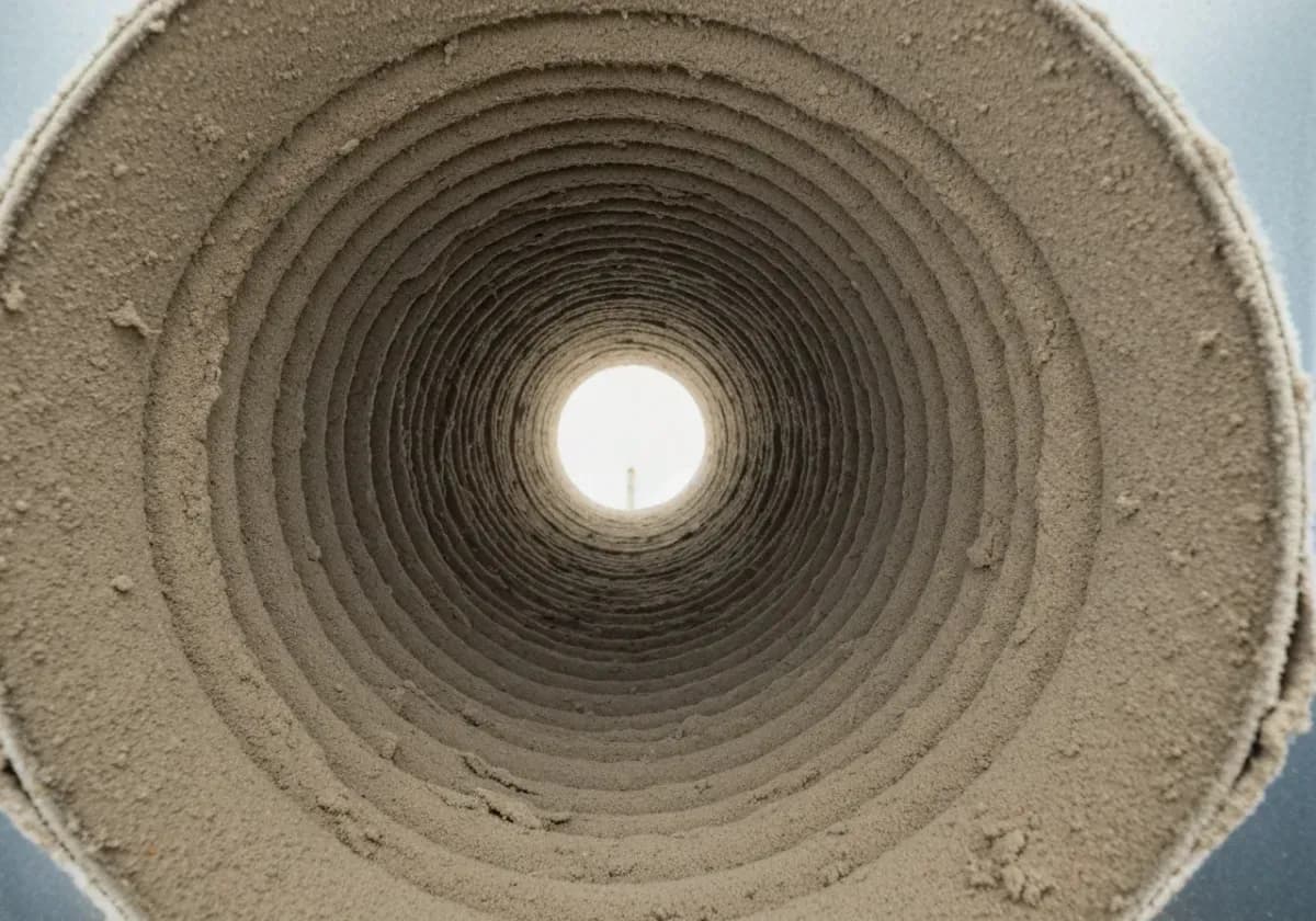 Before — air duct cleaning: Dust-caked supply ducts cleared so the system moves clean air again.