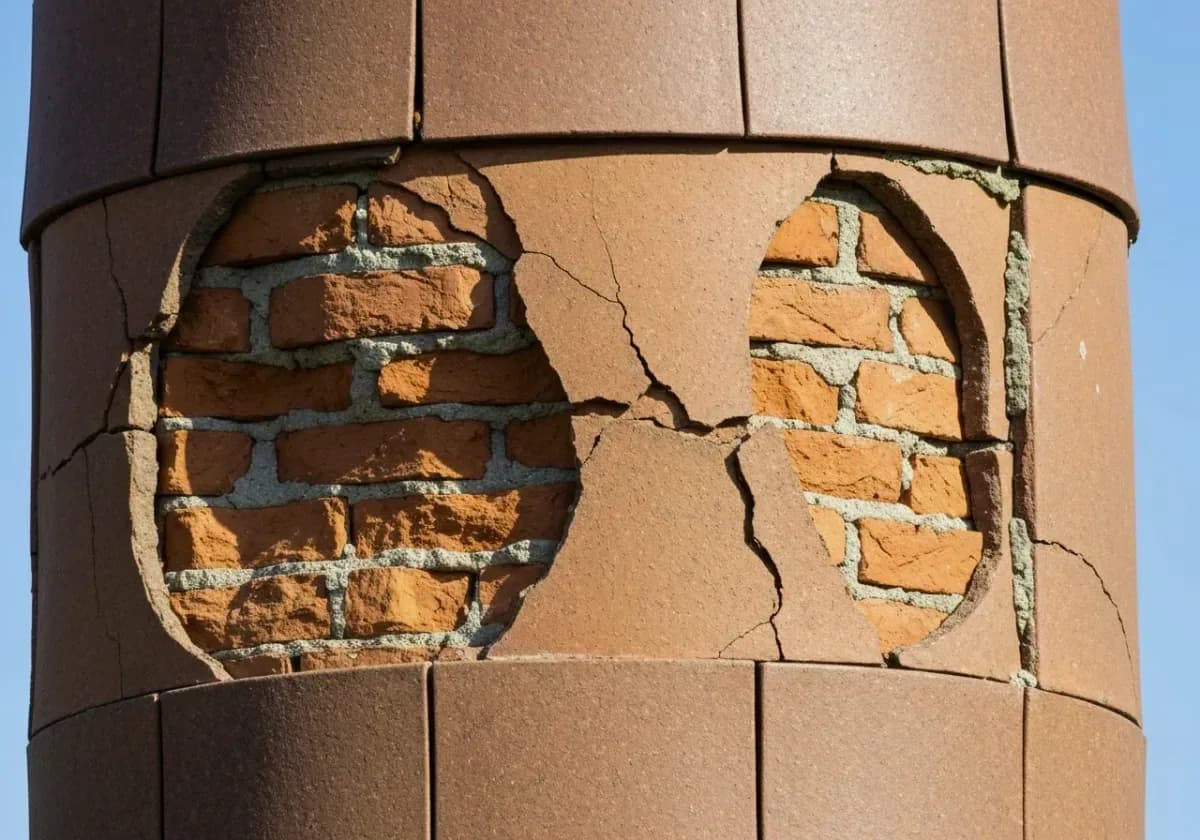 Before — chimney relining: A failing clay flue brought back to code with a full-length stainless liner.