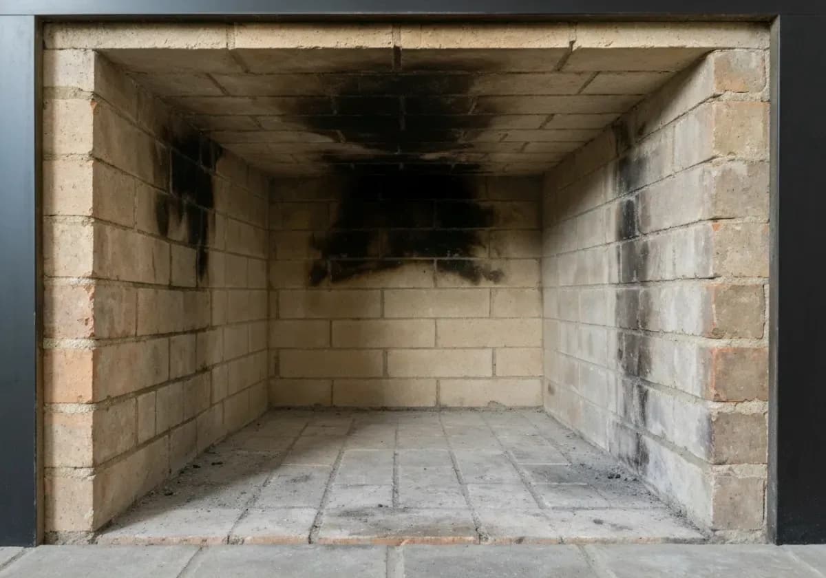 After — chimney sweep: A season of soot and creosote brushed out, leaving the flue walls bare and clean.