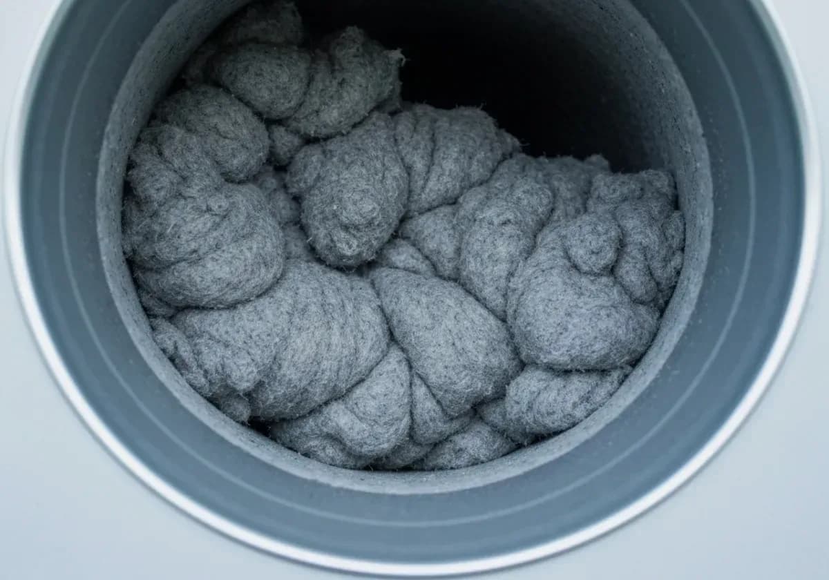Before — dryer vent cleaning: A lint-packed vent run opened up for a cooler, faster, safer dryer.