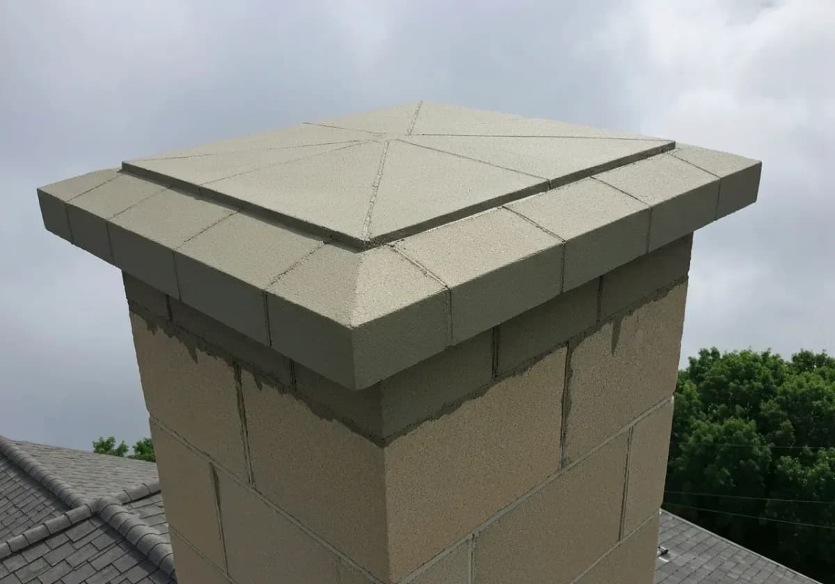 After — masonry repair (crown / repointing): A split crown and worn joints recast and repointed so water rolls off instead of soaking in.