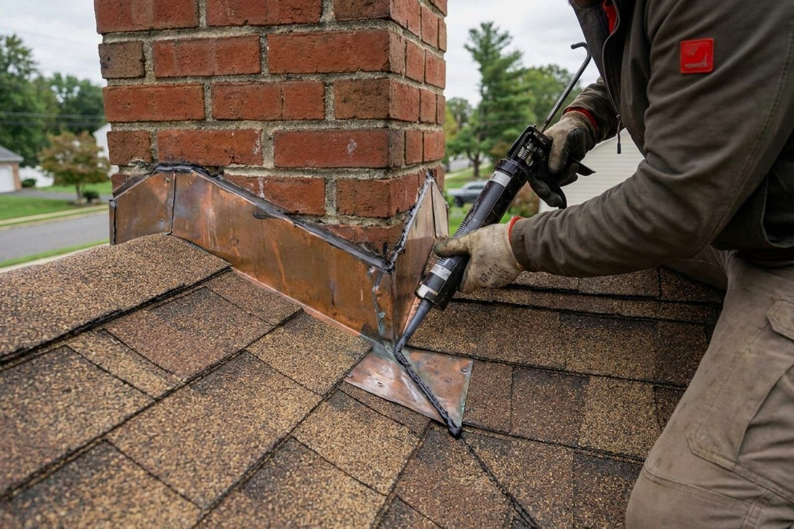 Chimney Flashing Repair in Washington — chimney flashing repair at the roofline