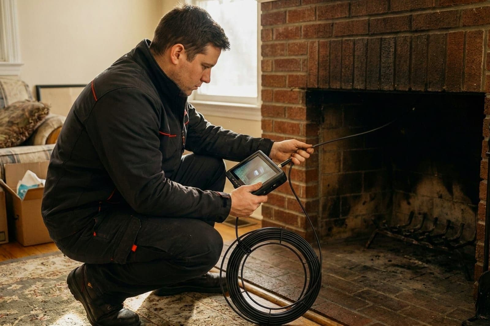 Chimney Inspection in Washington — chimney inspection with a flue camera