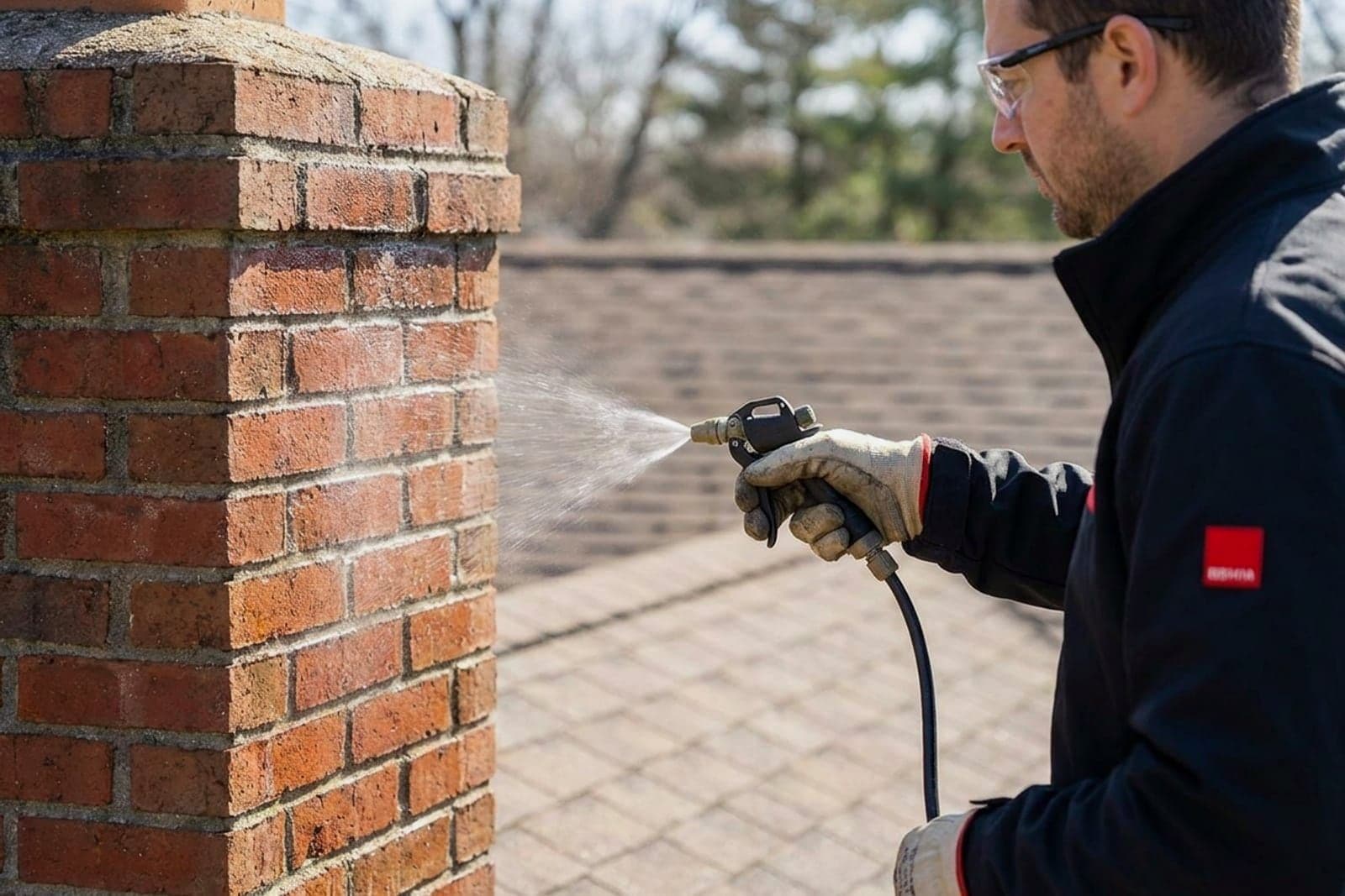 Chimney Waterproofing in Washington — chimney waterproofing being applied to brickwork